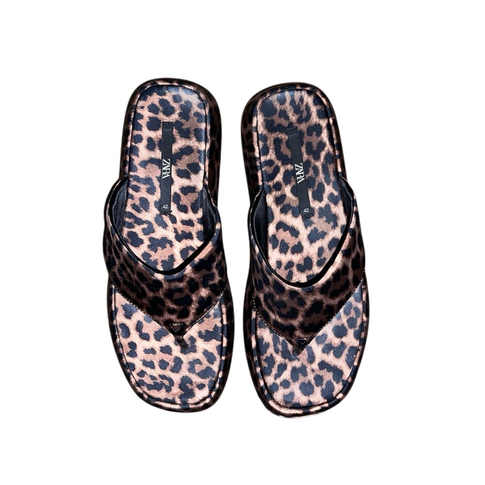 Zara Leopard Print Sandals Size 11 | Brown & Black | Low Wedge